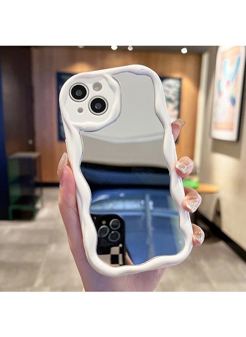Simple Wave Design Phone Case for iPhone 14 with Mirror , Wavy Frame Soft TPU Aesthetic Phone Cover
