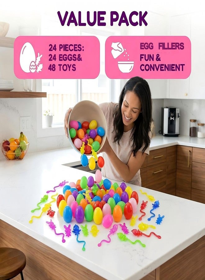 Menzcci 48 Pack Mini Easter Sticky Hand Toys with 24 Pcs Filled Plastic Eggs, Bunny Chick Sticky Stretchy Toys for Kids Boys Girls Easter Basket Stuffers Party Favors Gifts - Image 3