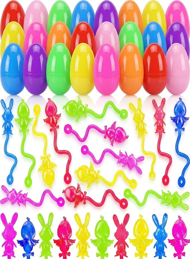 Menzcci 48 Pack Mini Easter Sticky Hand Toys with 24 Pcs Filled Plastic Eggs, Bunny Chick Sticky Stretchy Toys for Kids Boys Girls Easter Basket Stuffers Party Favors Gifts - Image 1