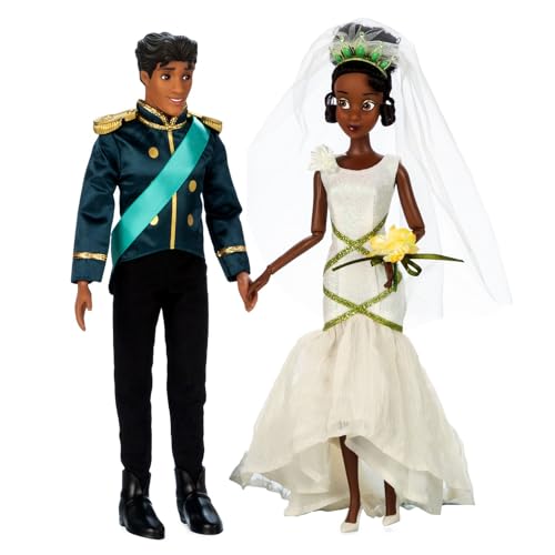 Disney Store Dolls & Games Princess Wedding Doll Set (Tiana & Prince Naveen) Princess Toys with Molded Details, Deluxe Wedding Costumes, Scenic Display Packaging and Accessories - Set of 2 - Image 1