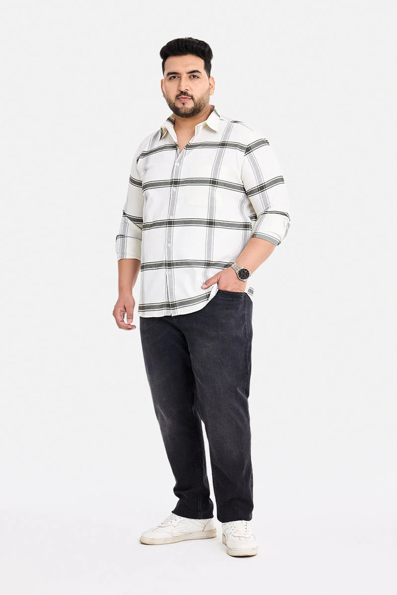 سنيتش Off-White Checkered Long Sleeve Regular Fit Casual Plus Size Shirt