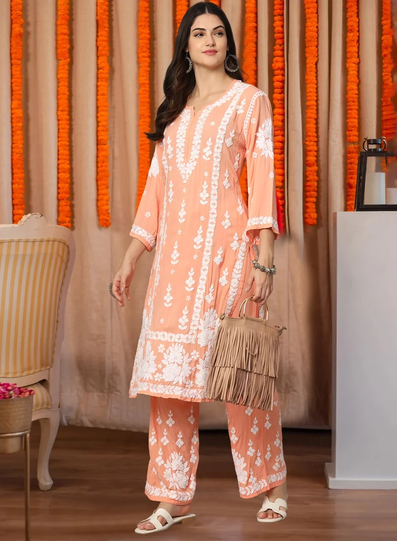 Alaya Women Hand Embroidered Chikankari Modal Kurta set-AL4049KS