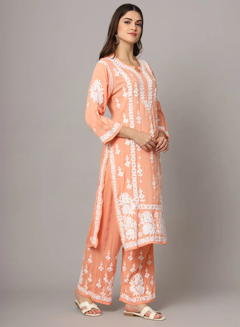 Alaya Women Hand Embroidered Chikankari Modal Kurta set-AL4049KS