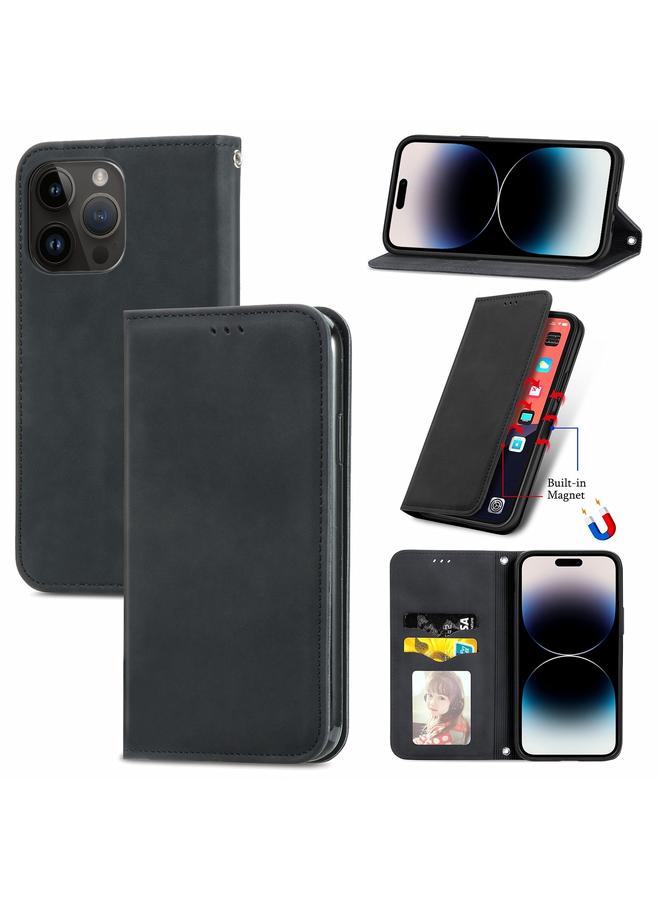 S-TOP Case For iPhone 15 Pro Retro Skin Feel Magnetic Flip Leather Phone Case - Image 1