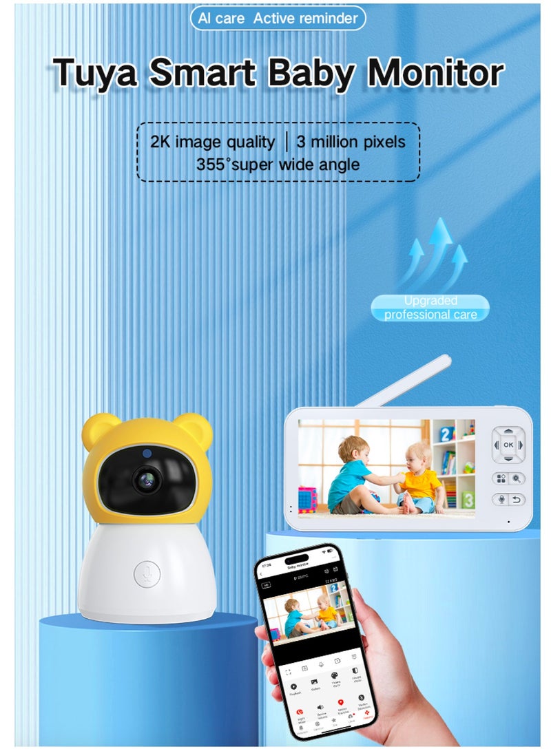 أييب كاميرا مراقبة الطفل المحمولة مع واي فاي وتحكم ذكي ووصول لاسلكي عن بعد بدقة 1080 بكسل ودوران فيديو رقمي وصوت ثنائي الاتجاه وشاشة عرض عالية الدقة 5 بوصات ووضع فوكس وكاميرا ويب تيدي بالأشعة تحت الحمراء للرؤية الليلية (دب أصفر عسلي) - Image 3
