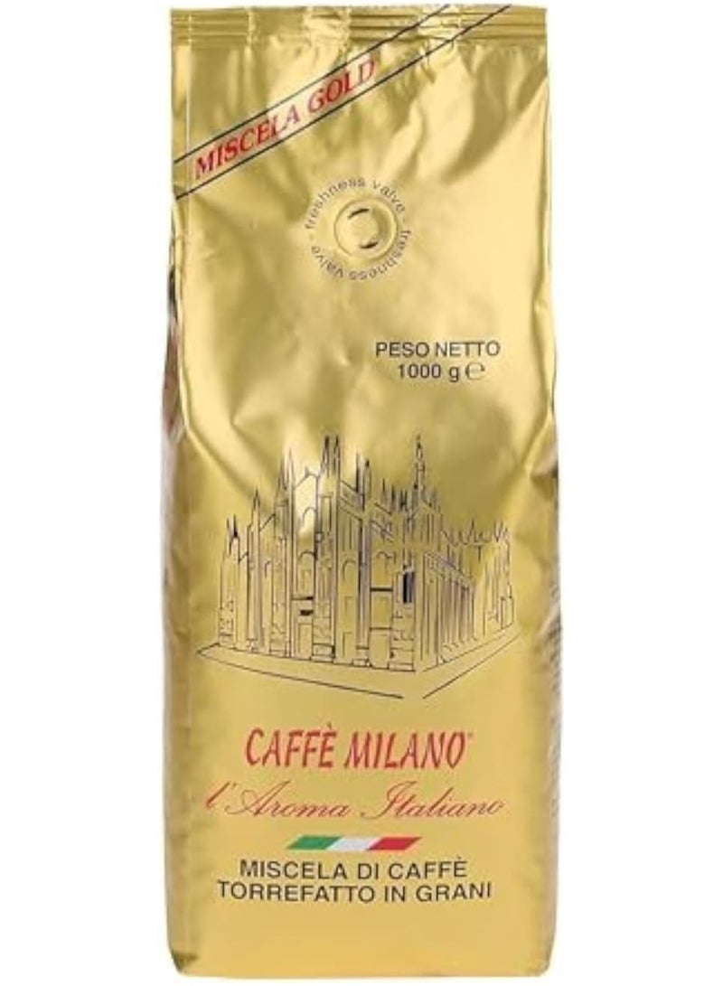 كافي ميلانو حبوب اسبريسو كاملة كافي ميلانو اروما ايتاليانو جولد 80٪ ارابيكا 20٪ روبوستا 1 كجم، كيس