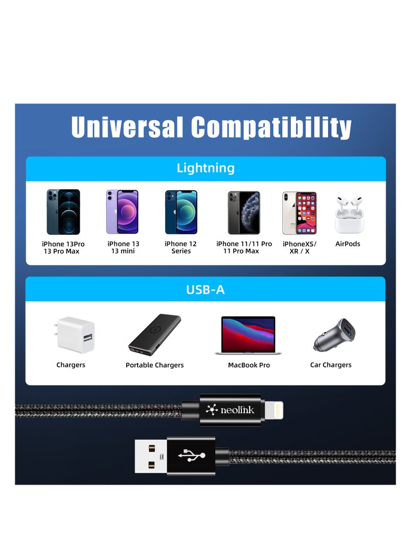 Neolink 1M Heavy Duty Braided Nylon 20W 2.4A Type A to Lightning 480Mbps High-Speed Data Transfer Cable, ROHS Certified Lightning Cable Fast Charging Cords Compatible with iPhones/Airpods/Car Chargers