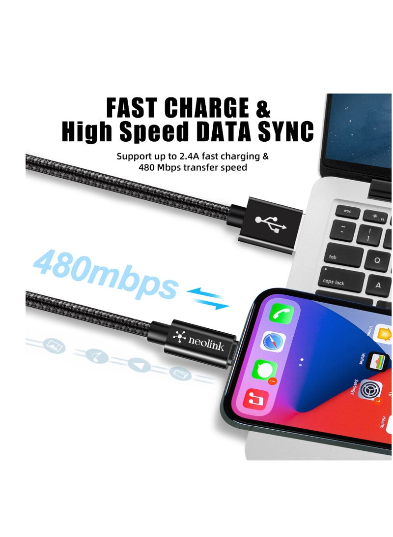 Neolink 1M Heavy Duty Braided Nylon 20W 2.4A Type A to Lightning 480Mbps High-Speed Data Transfer Cable, ROHS Certified Lightning Cable Fast Charging Cords Compatible with iPhones/Airpods/Car Chargers