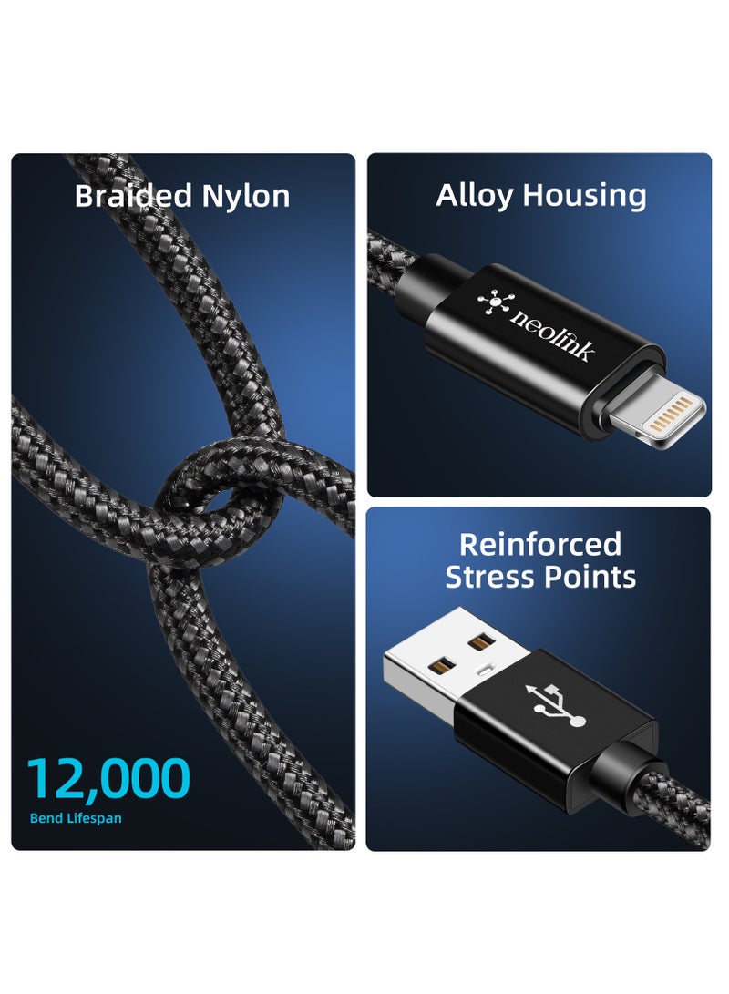 Neolink 1M Heavy Duty Braided Nylon 20W 2.4A Type A to Lightning 480Mbps High-Speed Data Transfer Cable, ROHS Certified Lightning Cable Fast Charging Cords Compatible with iPhones/Airpods/Car Chargers