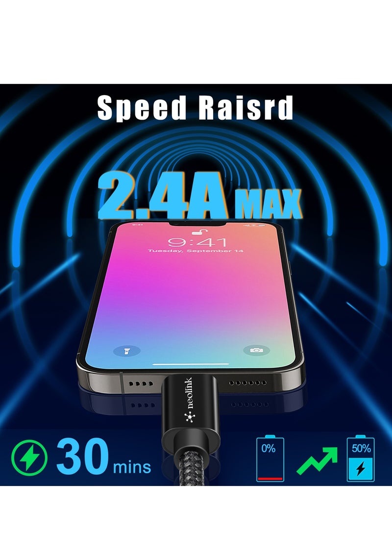 Neolink 1M Heavy Duty Braided Nylon 20W 2.4A Type A to Lightning 480Mbps High-Speed Data Transfer Cable, ROHS Certified Lightning Cable Fast Charging Cords Compatible with iPhones/Airpods/Car Chargers