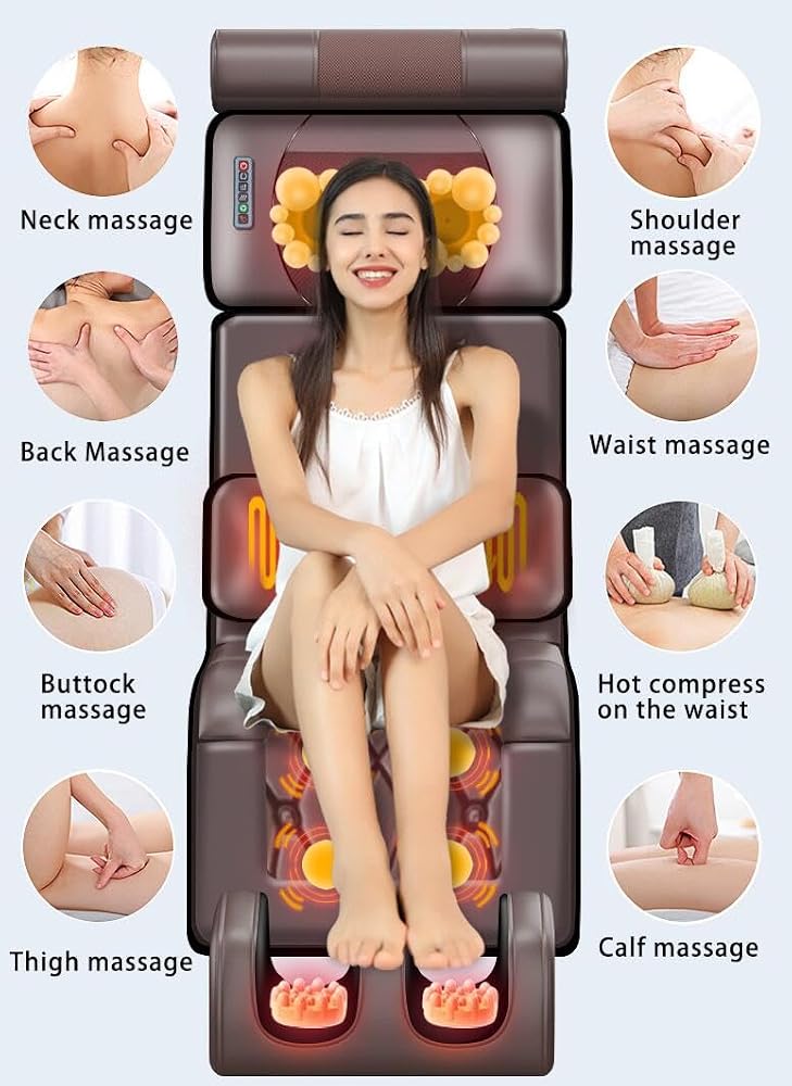 FENGMINGOO Back Shoulder Hips and legs Massager - Adjustable Massage Chair, Ease Stiffness/Tension with 5 Zone Settings, Relax Full, Upper Lower Back Muscles, Roller, Vibration, Soothing Heat（Brown） - Image 4