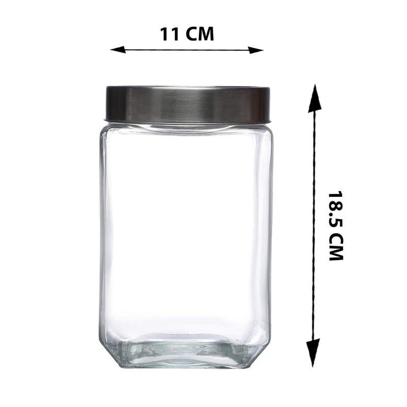 SIMPARTE Glass Jar 1600ml Transparent Barni for Kitchen Aachar Pickle Dal Dry Fruits Masala Spices Grocery Grains Storage Container with Silver SeeThrough Cap Set of 4 - Image 2