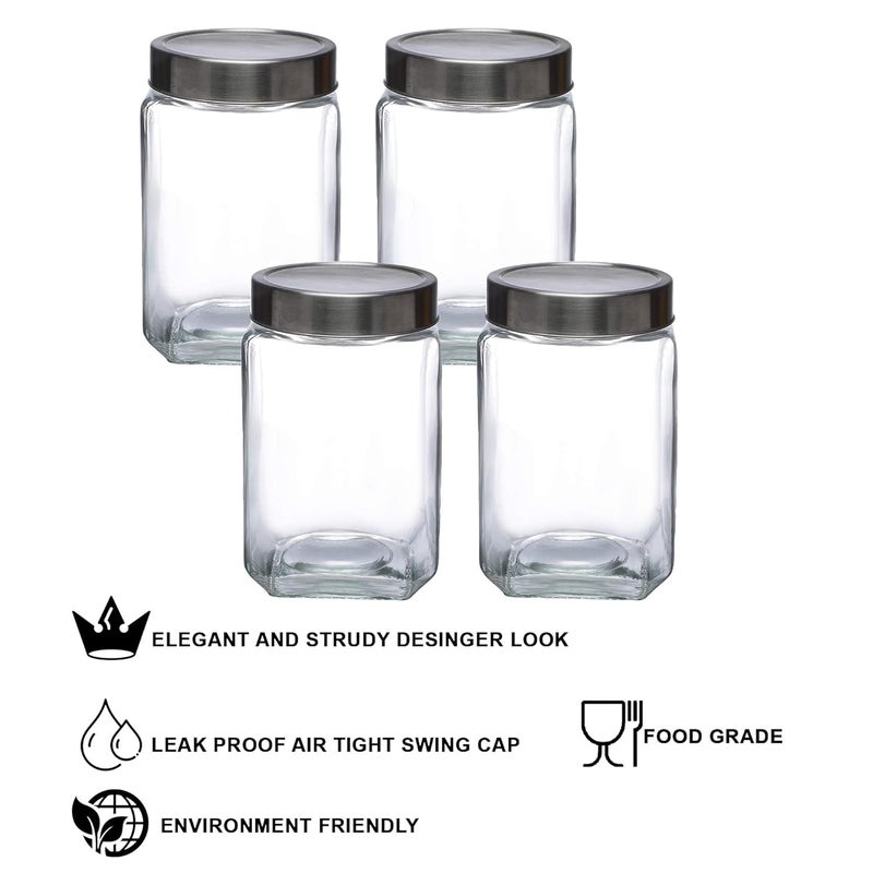 SIMPARTE Glass Jar 1600ml Transparent Barni for Kitchen Aachar Pickle Dal Dry Fruits Masala Spices Grocery Grains Storage Container with Silver SeeThrough Cap Set of 4 - Image 4