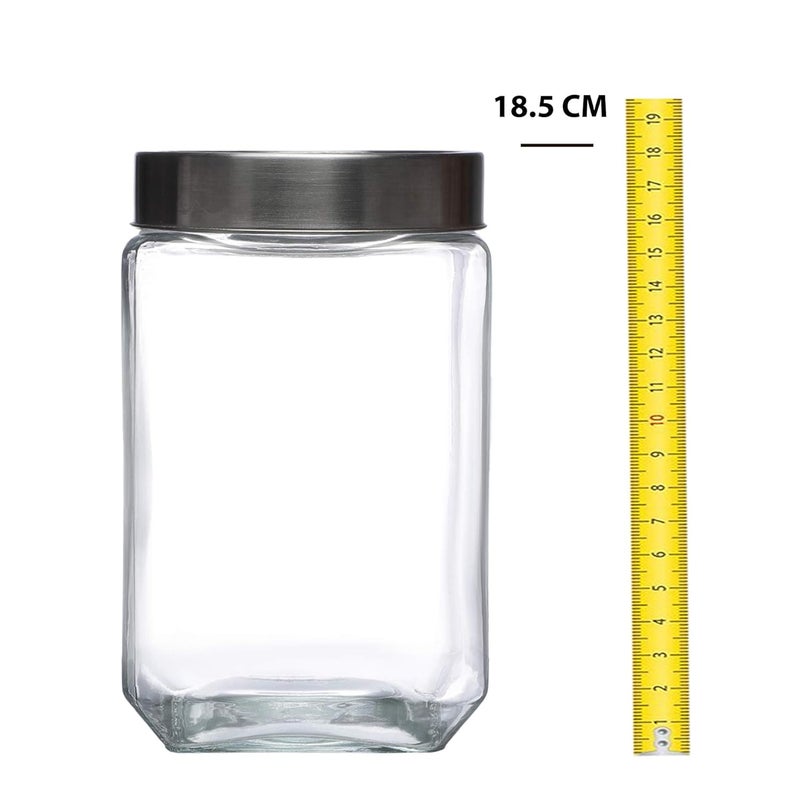 SIMPARTE Glass Jar 1600ml Transparent Barni for Kitchen Aachar Pickle Dal Dry Fruits Masala Spices Grocery Grains Storage Container with Silver SeeThrough Cap Set of 4 - Image 3