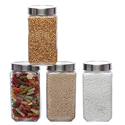 SIMPARTE Glass Jar 1600ml Transparent Barni for Kitchen Aachar Pickle Dal Dry Fruits Masala Spices Grocery Grains Storage Container with Silver SeeThrough Cap Set of 4 - Image 1
