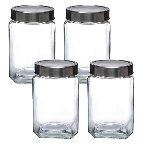 SIMPARTE Glass Jar 1600ml Transparent Barni for Kitchen Aachar Pickle Dal Dry Fruits Masala Spices Grocery Grains Storage Container with Silver SeeThrough Cap Set of 4 - Image 5