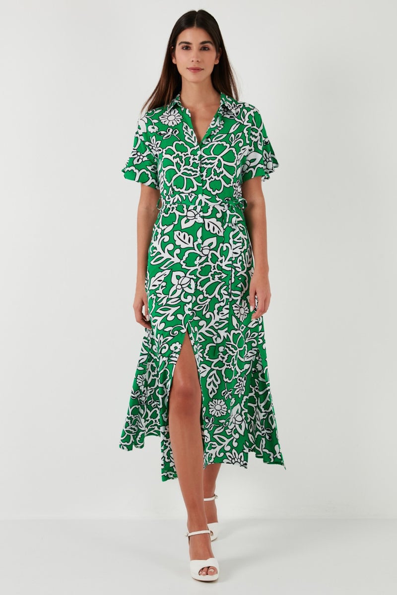 Lela Patterned Slit Shirt Collar Maxi Dress Women's Dress 611EL502  - Image 3