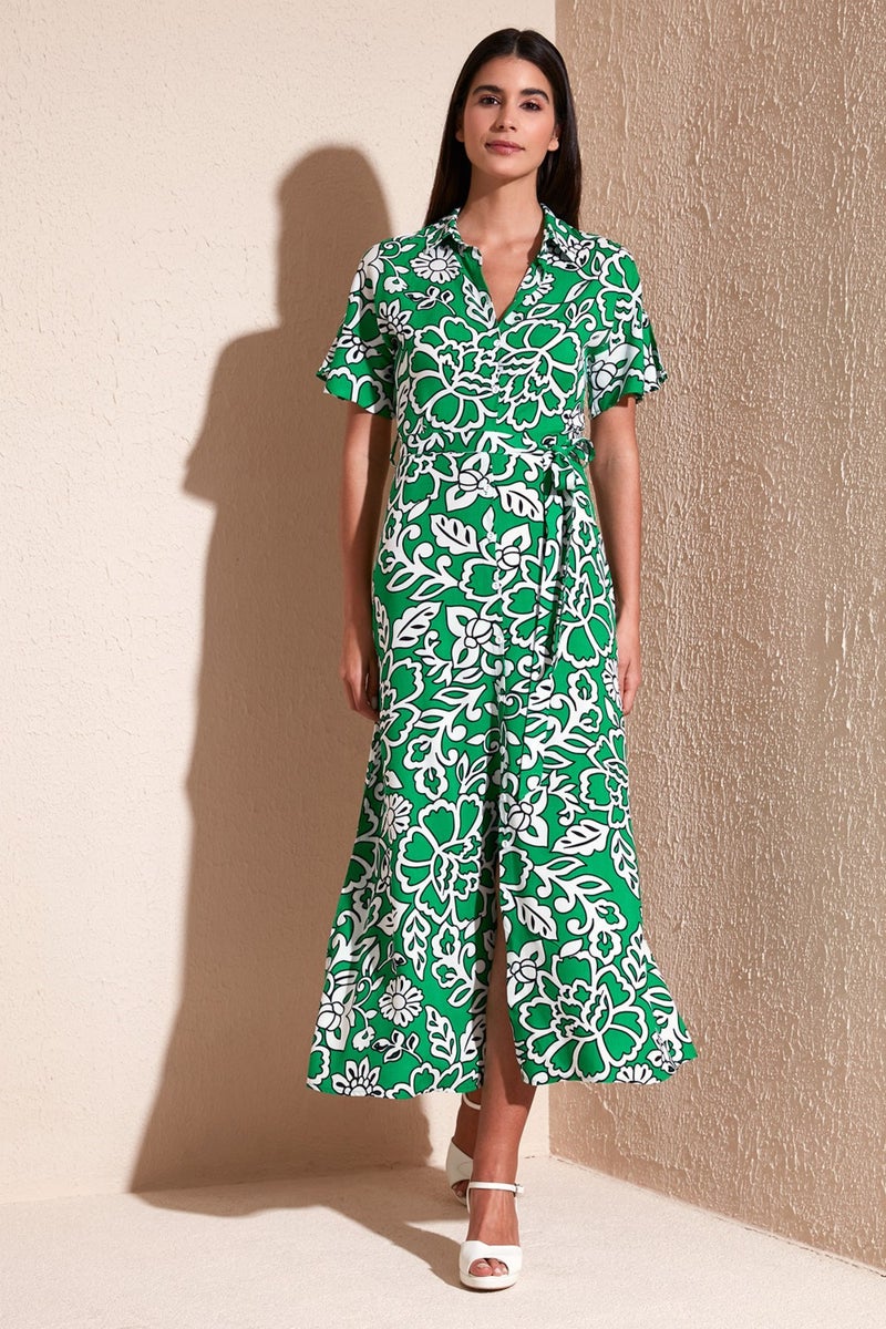 Lela Patterned Slit Shirt Collar Maxi Dress Women's Dress 611EL502  - Image 2
