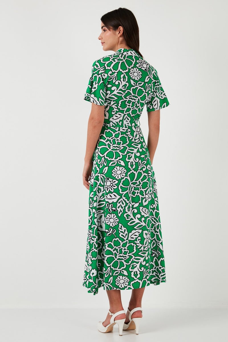 Lela Patterned Slit Shirt Collar Maxi Dress Women's Dress 611EL502  - Image 4