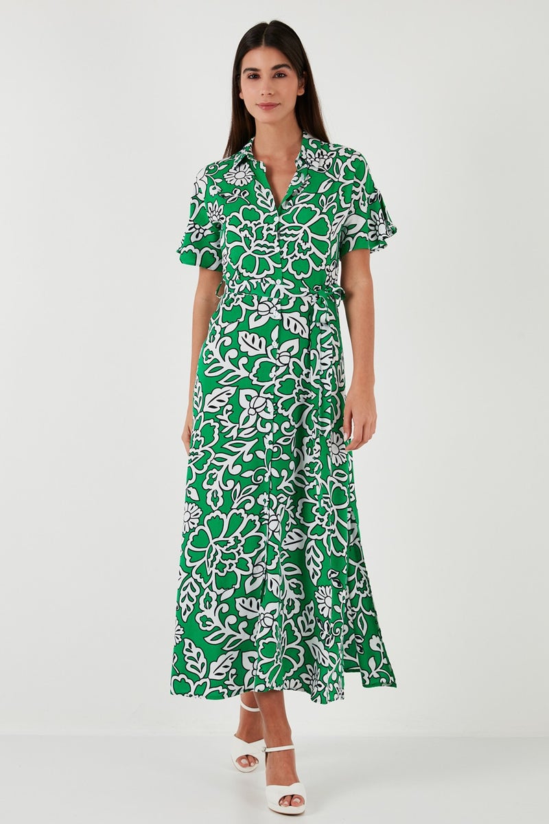 Lela Patterned Slit Shirt Collar Maxi Dress Women's Dress 611EL502  - Image 5