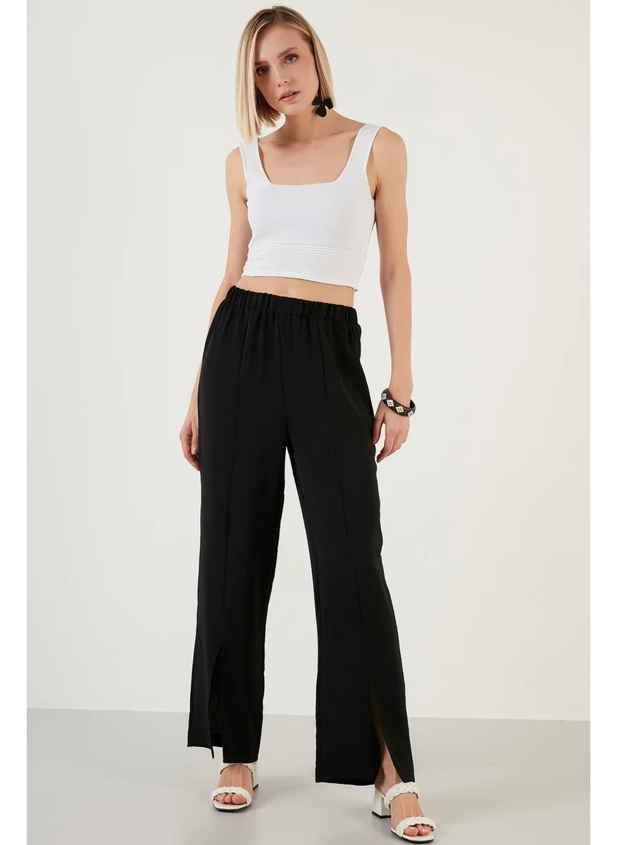 Lela Elastic Waistband Slit Comfortable Cut Trousers Women's Trousers 6057038