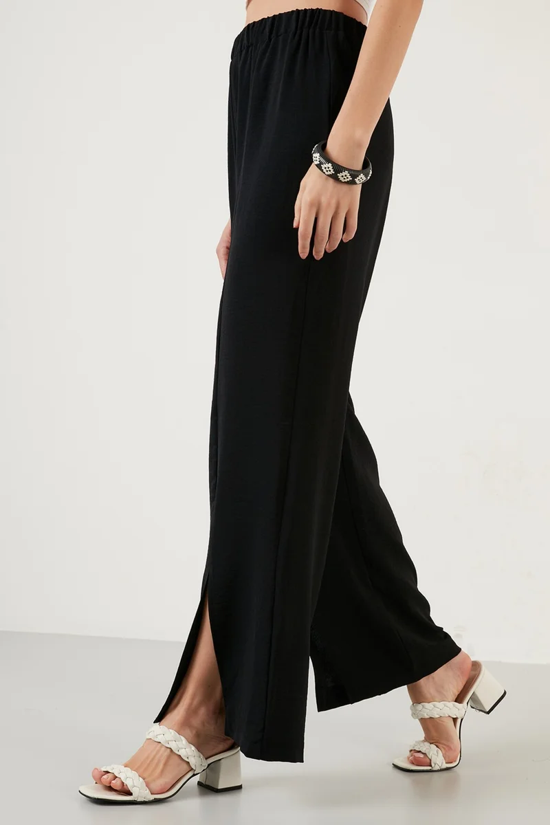ليلا Elastic Waistband Slit Comfortable Cut Trousers Women's Trousers 6057038