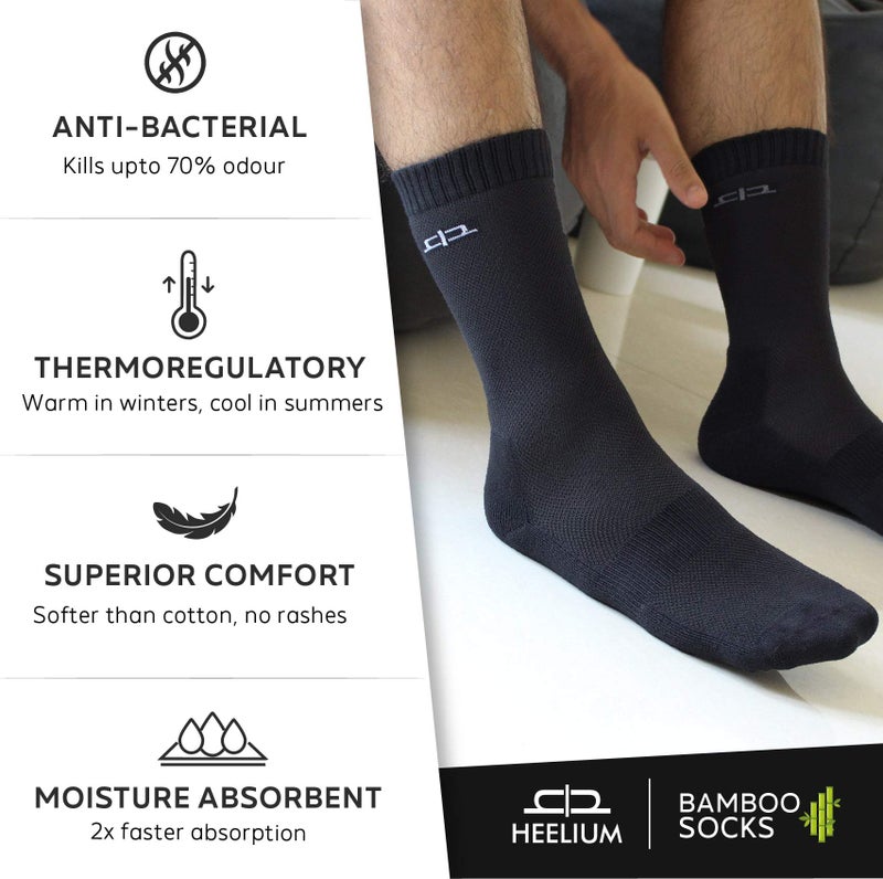 HEELIUM Bamboo Socks For Men, Crew Socks, Formal & Office Wear, Odour Free & Breathable, 3X Softer Than Cotton Socks - Crew Length, Black - Image 3