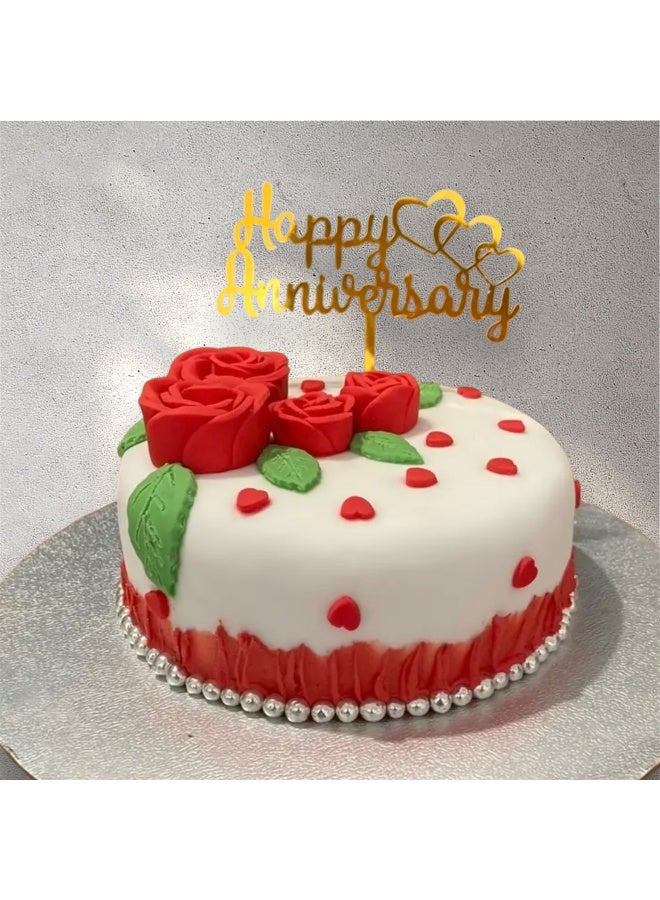 Happy Anniversary Acrylic Cake Topper, Lovely Hearts, Gold, Romantic Celebration Decoration for Cupcakes Muffins Desserts Sweet Treats, Gift Idea for Couples DIY Baking Supplies, Cute Present - Image 2