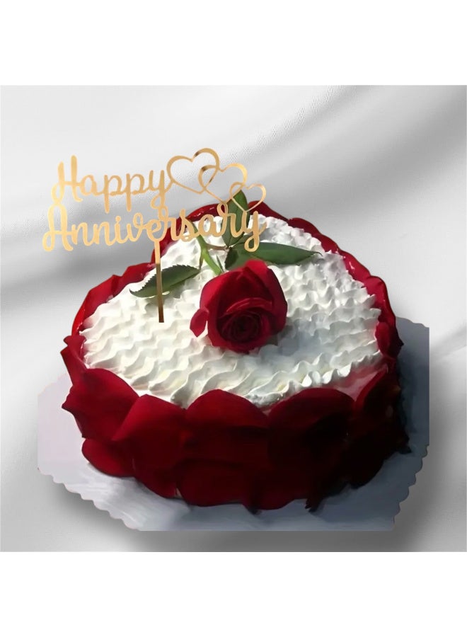 Happy Anniversary Acrylic Cake Topper, Lovely Hearts, Gold, Romantic Celebration Decoration for Cupcakes Muffins Desserts Sweet Treats, Gift Idea for Couples DIY Baking Supplies, Cute Present - Image 4