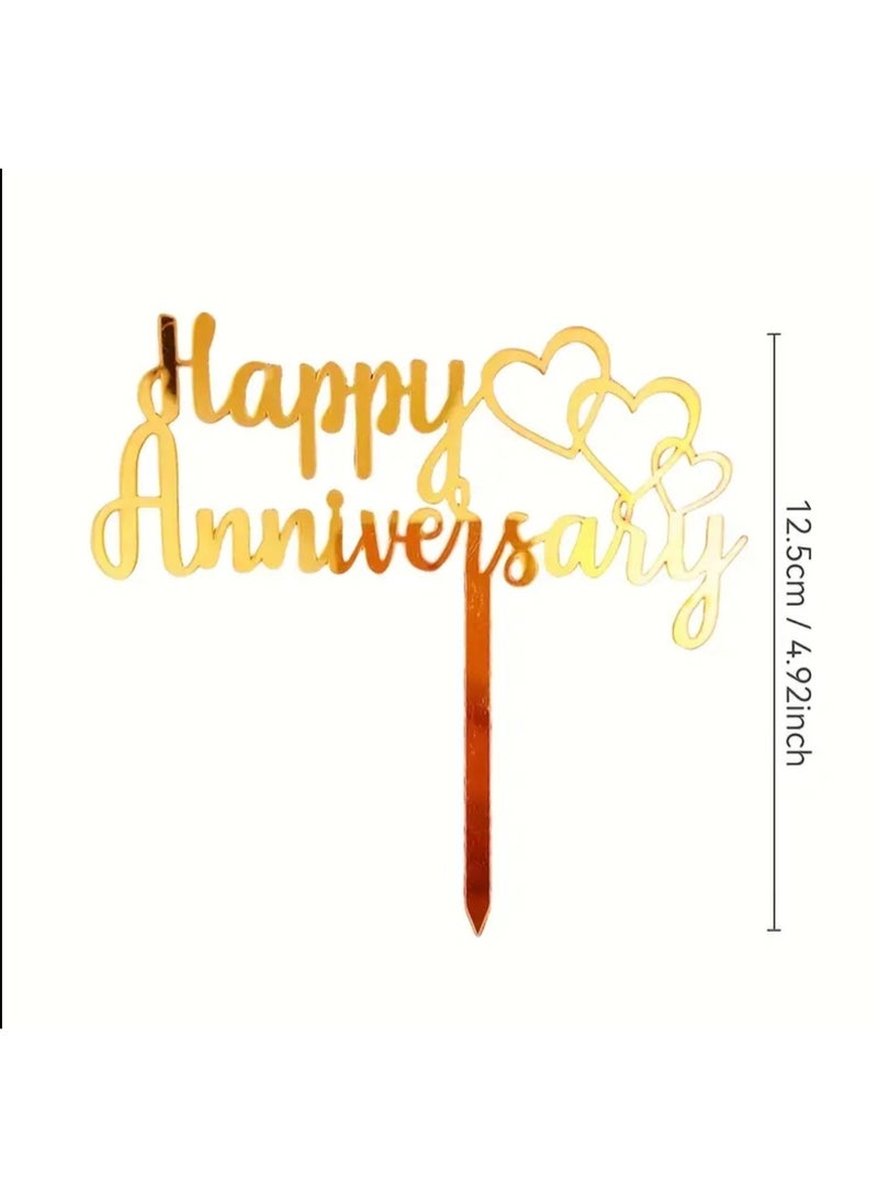 Happy Anniversary Acrylic Cake Topper, Lovely Hearts, Gold, Romantic Celebration Decoration for Cupcakes Muffins Desserts Sweet Treats, Gift Idea for Couples DIY Baking Supplies, Cute Present - Image 5