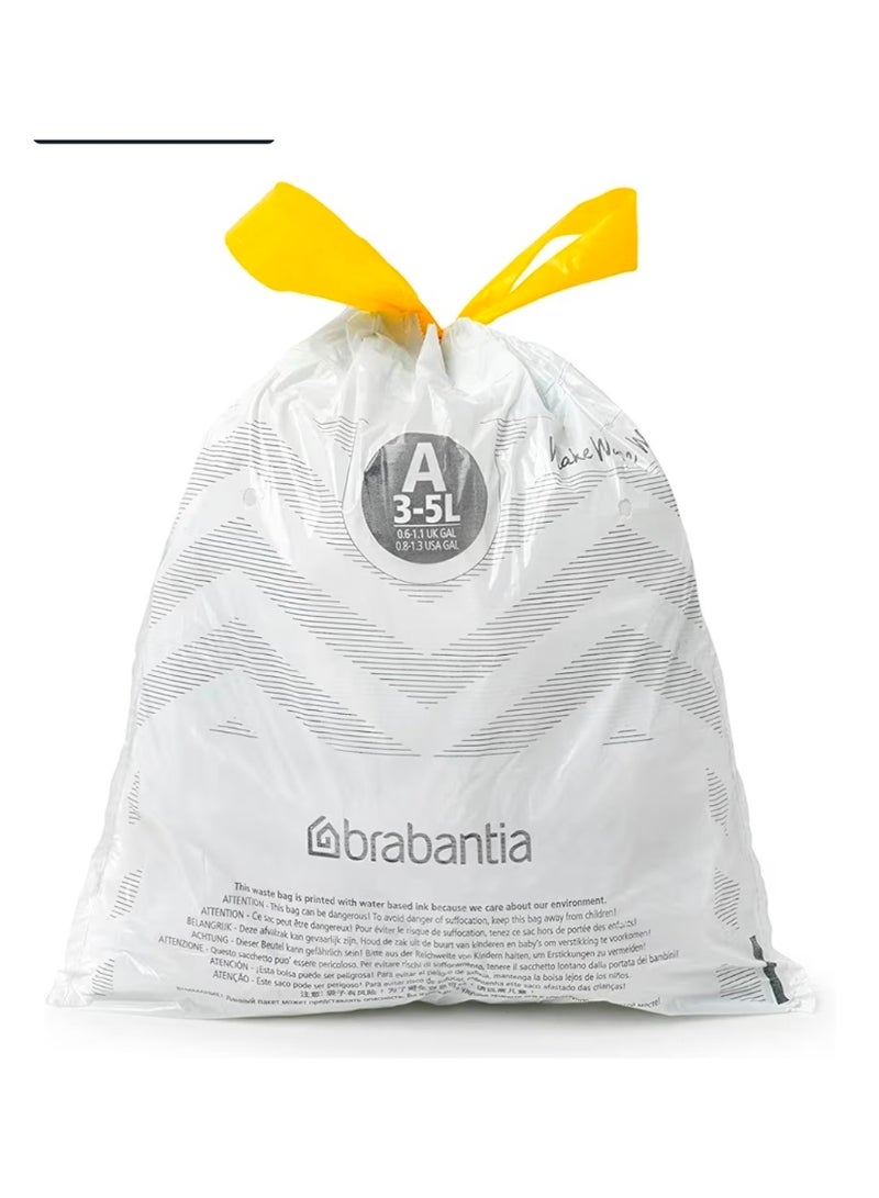 برابانتيا أكياس نفايات Brabantia PerfectFit مقاس A (3–5 لتر) – 60 كيس، أكياس قمامة قوية مع رباط سحب، لون أبيض - Image 3