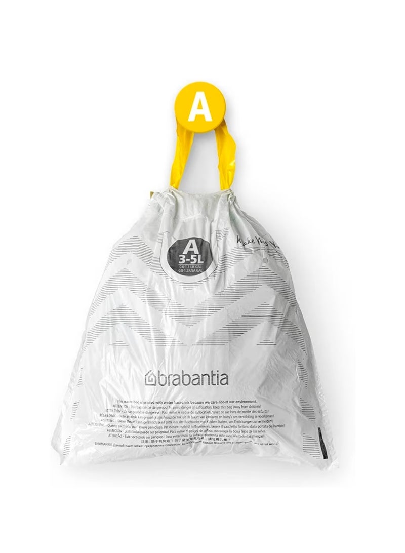 برابانتيا أكياس نفايات Brabantia PerfectFit مقاس A (3–5 لتر) – 60 كيس، أكياس قمامة قوية مع رباط سحب، لون أبيض - Image 2