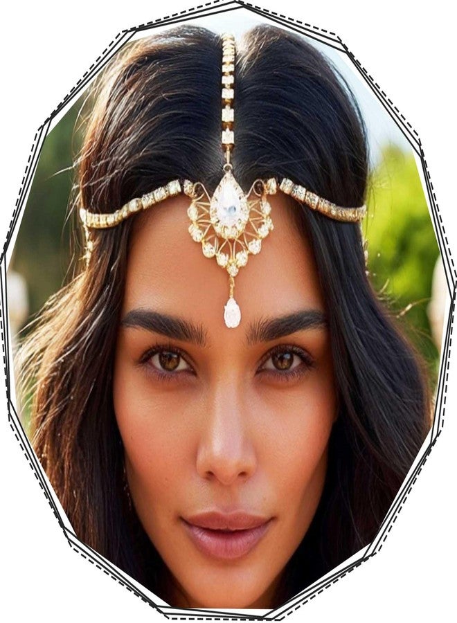 Brishow إكسسوار رأس برشو من الكريستال اللامع للنساء، سلسلة رأس ذهبية لمهرجان - Image 1