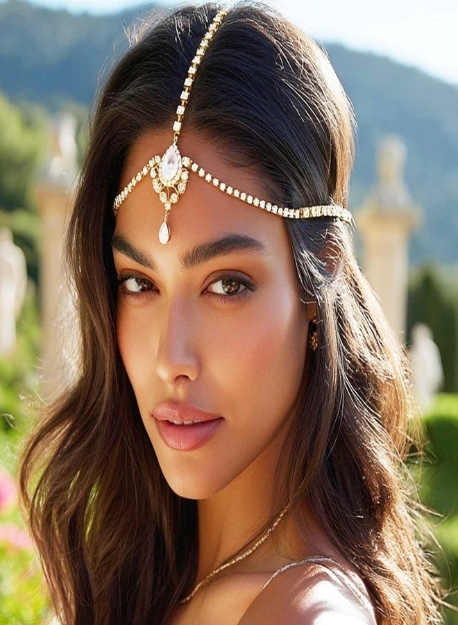 Brishow إكسسوار رأس برشو من الكريستال اللامع للنساء، سلسلة رأس ذهبية لمهرجان - Image 2