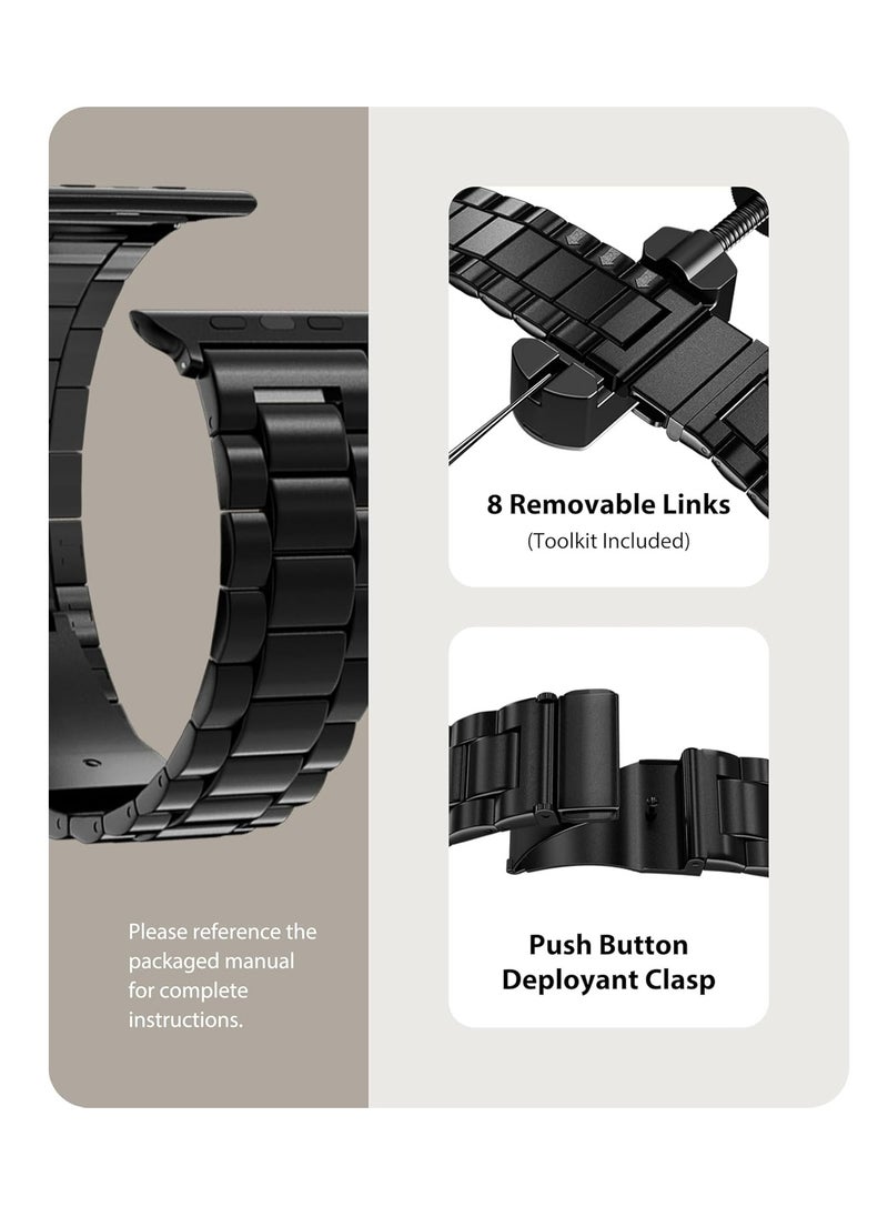 Fullmosa - Fullmosa Compatible Apple Watch Bands 49mm 45mm 46mm 44mm 42mm 41mm 40mm 38mm, Metal iWatch Band with Case for Apple Watch Ultra Series 10 9 8 7 6 5 4 3 2 1 SE, 42mm 44mm 45mm Black - Image 1