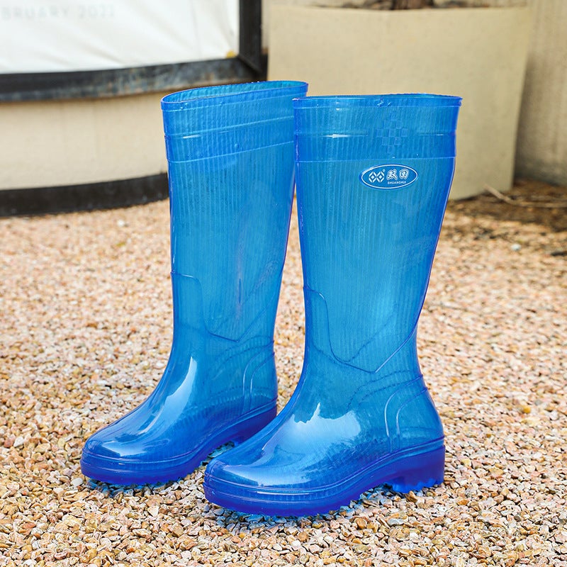 Adult rain boots fashion womens non-slip water shoes high-top thick bottom waterproof non-slip rain boots outer wear labor protection kitchen rubber shoes Blue