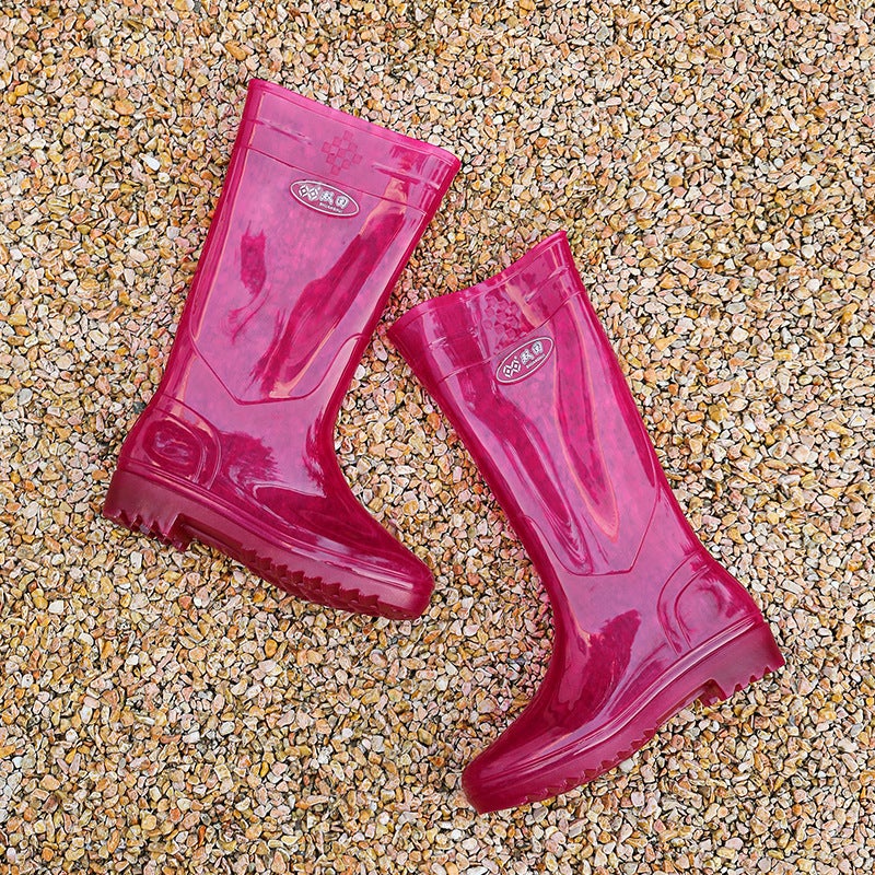 Adult rain boots fashion womens non-slip water shoes high-top thick bottom waterproof non-slip rain boots outer wear labor protection kitchen rubber shoes Blue - Image 2