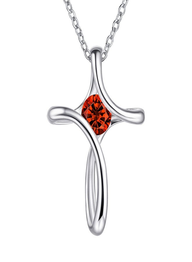NINAMAID Cross Necklace for Women, 925 Sterling Silver Birthstone Necklace for Women with Diamond Sideways Cross Necklace Birthstone Jewelry Birthday Gifts for Women - Image 1