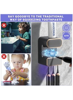Beauenty Automatic Toothpaste Dispenser with Sterilization, Wall Mounted Electric Toothbrush Holder with 3 Slots, Toothpaste Dispenser for Kids and Adults, Grey  - Image 2
