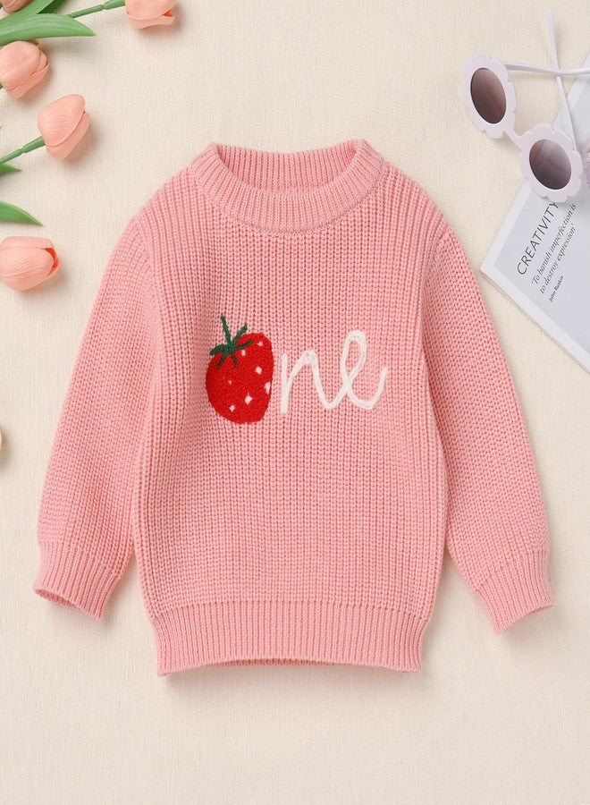ODOLDI Berry First Birthday Outfit Pink One Strawberry Sweater Baby Cake Smash Photoshoot Long Sleeve Strawberry Knit Sweater Sweet One Birthday Outfit Pink Strawberry One 1 Year - Image 3