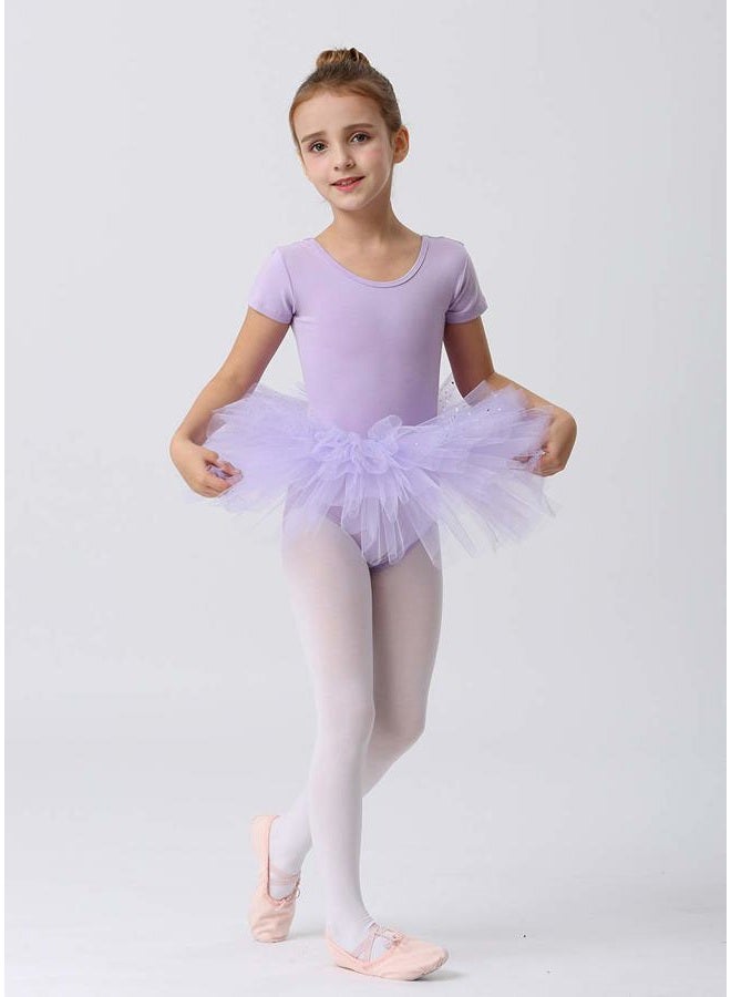 MdnMd Girls Toddler Short Sleeve Glitter Dance Ballet Tutu Ballerina Dress Outfit Leotard (Purple, 4-6 Years) - Image 4