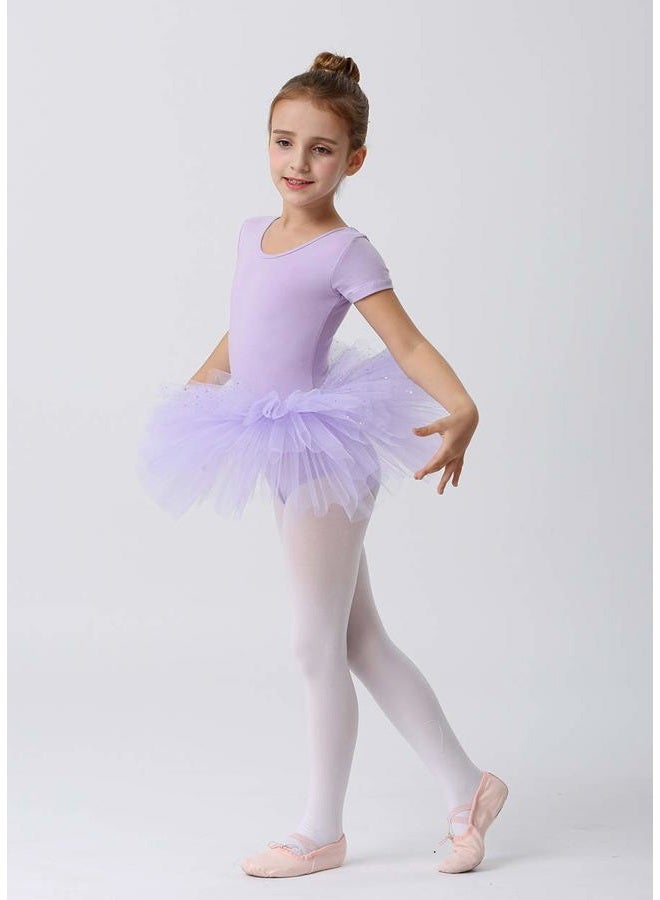 MdnMd Girls Toddler Short Sleeve Glitter Dance Ballet Tutu Ballerina Dress Outfit Leotard (Purple, 4-6 Years) - Image 3