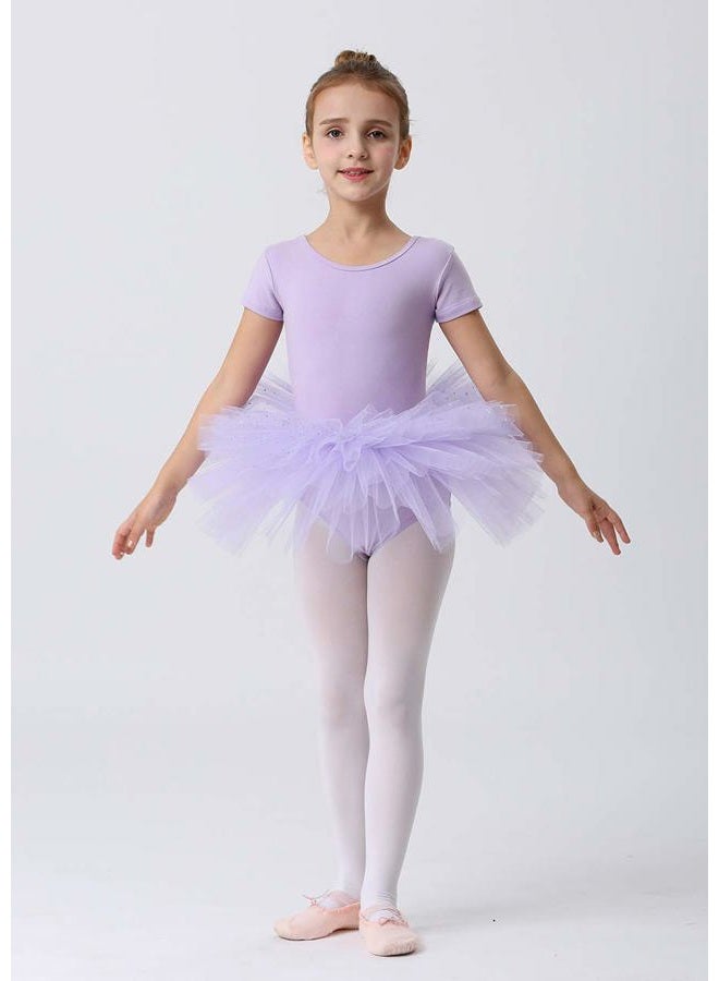 MdnMd Girls Toddler Short Sleeve Glitter Dance Ballet Tutu Ballerina Dress Outfit Leotard (Purple, 4-6 Years) - Image 2