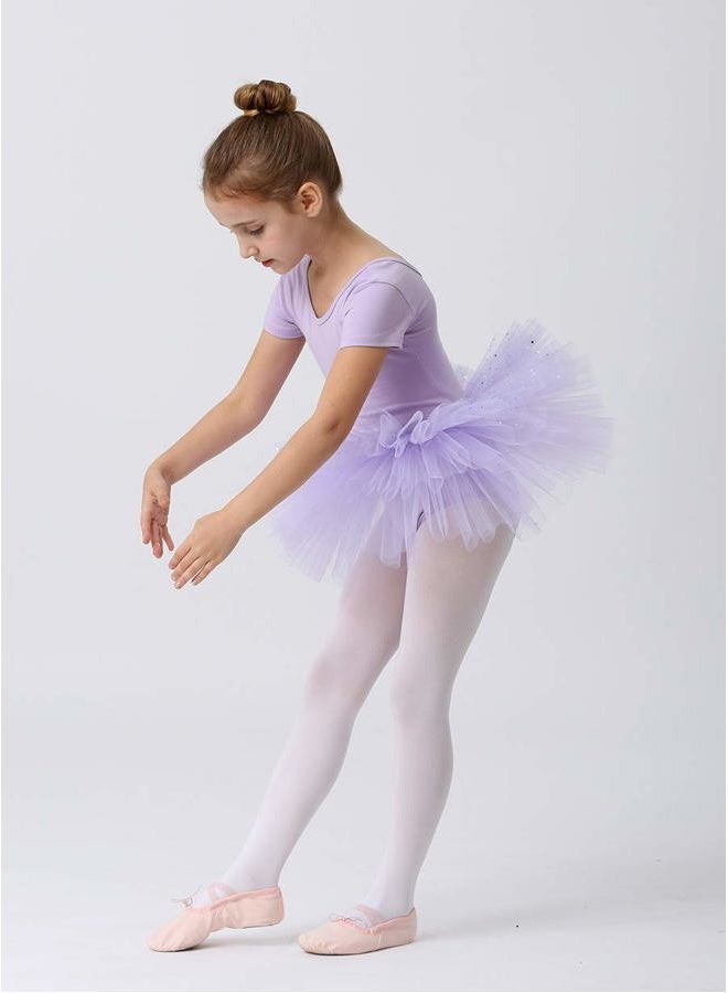 MdnMd Girls Toddler Short Sleeve Glitter Dance Ballet Tutu Ballerina Dress Outfit Leotard (Purple, 4-6 Years) - Image 5