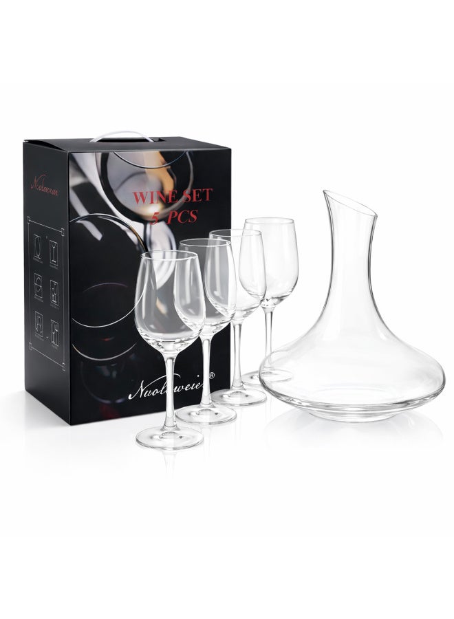 AUTOYSUR Wine Decanter Set,Hand Blown Lead Free Crystal Carafe with 4 Wine Glass,Aerator Decanter Carafe for Wine,Wine Gift with Luxury Packaging,Wine Accessories - Image 1
