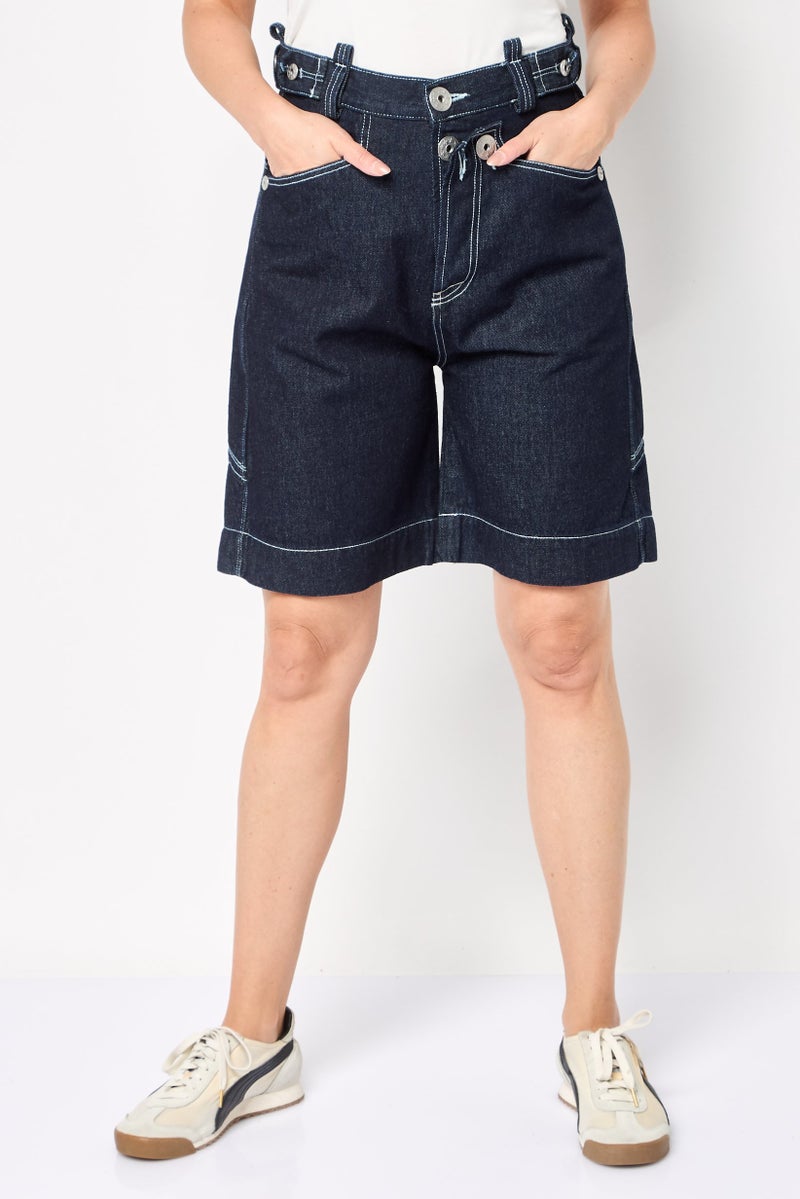 DIESEL Diesel x Pronounce Women Washed Denim Shorts, Navy - Image 1