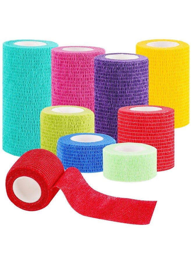NiHealth 8Pcs Self-Adhesive Cohesive Bandage Elastic Wrap Tape Assortment 5-Yard 1"/2"/3"/4" Rolls Breathable Wound Tapes First Aid Athletic Sports Bandage For Wrist Ankle Pets (4 Sizes, Mixed Colors)  - Image 1