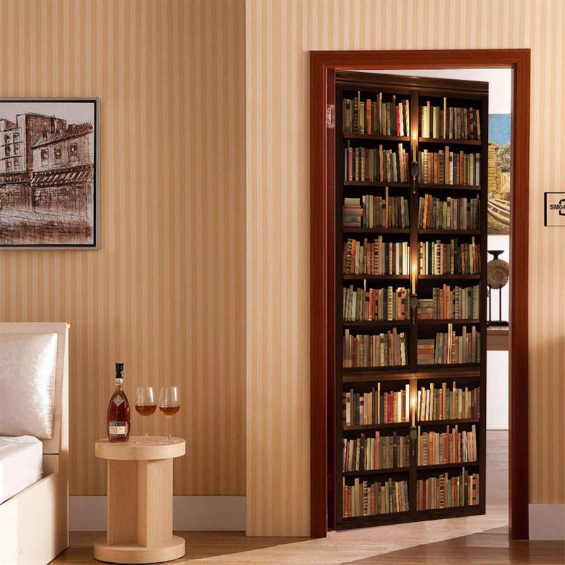 TUOKING Door Sticker, Peel and Stick Vinyl Door Decals, Self-Adhesive Mural for Home Decor, 30.3" W x 78.7" L, Set of 2 Sheets, Bookshelf - Image 4