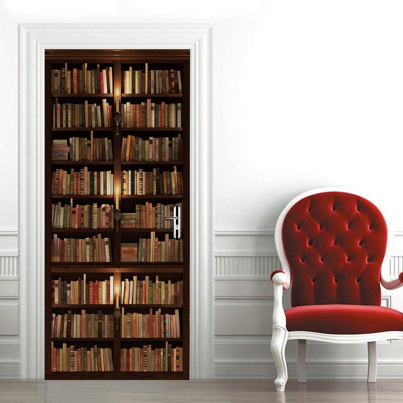 TUOKING Door Sticker, Peel and Stick Vinyl Door Decals, Self-Adhesive Mural for Home Decor, 30.3" W x 78.7" L, Set of 2 Sheets, Bookshelf - Image 5