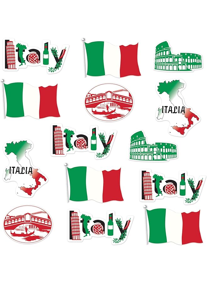 إيروريكس 53674 قطع إيطالية مقطوعة 14 قطعة ديكورات إيطالية دولية حول العالم لوازم حفلات 12 بوصة 16 بوصة أحمر أبيض أخضر أسود - Image 1